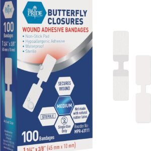 MED PRIDE Butterfly Wound Closure Strips,Sterile,Nonstick,Medium,100-Count