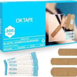 OK TAPE Fabric Adhesive Bandages, 200 Ct, Sterile, Flexible Bandages for Wounds, 3 Sizes, Latex Free, Breathable, Protection for First Aid