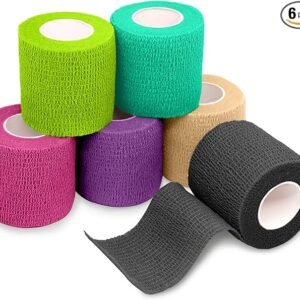 FriCARE Self Adhesive Bandage Wrap, Medical Tape in First Aid Kit, Cohesive Bandages for Wounds Sport Vet, 2 inches X 5 Yards 6 Rolls, Royal Garnet