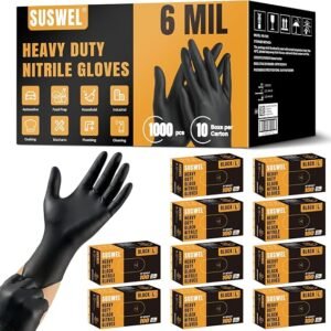 HEAVY DUTY 6 Mil Nitrile Gloves Disposable Latex Free Black Rubber Mechanic Tattoo Cleaning Cooking Gloves 1000PCs