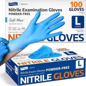 Supmedic Medical Soft Max™ Nitrile Exam Gloves, 100 Count Latex-Free Powder-Free Non-Sterile Food Safe Disposable Glove, Blue