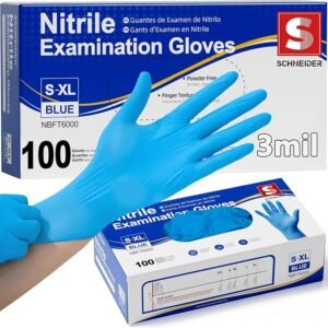 Schneider Medical Nitrile Exam Gloves, Powder-Free, Latex-Free, Disposable Gloves for Medical Use, Cleaning and Food Prep