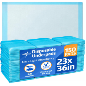 Medline Light Absorbency Underpad, 23" x 36", 150 Count, Disposable Bed, Furniture & Surface Protection, For Kids, Adults, Elderly, Puppy Pad, Changing Pad, Incontinence Pee Pad, Chucks
